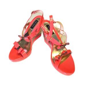 White House Black Market Amarie Coral Orange wedge sandals, NWOT 7.5